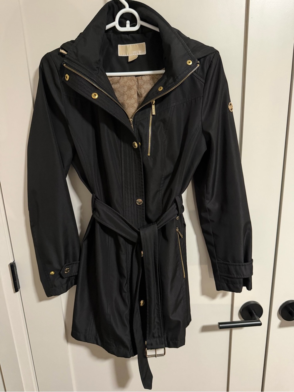 MICHAEL Michael Kors Black Trench Coat with Belt